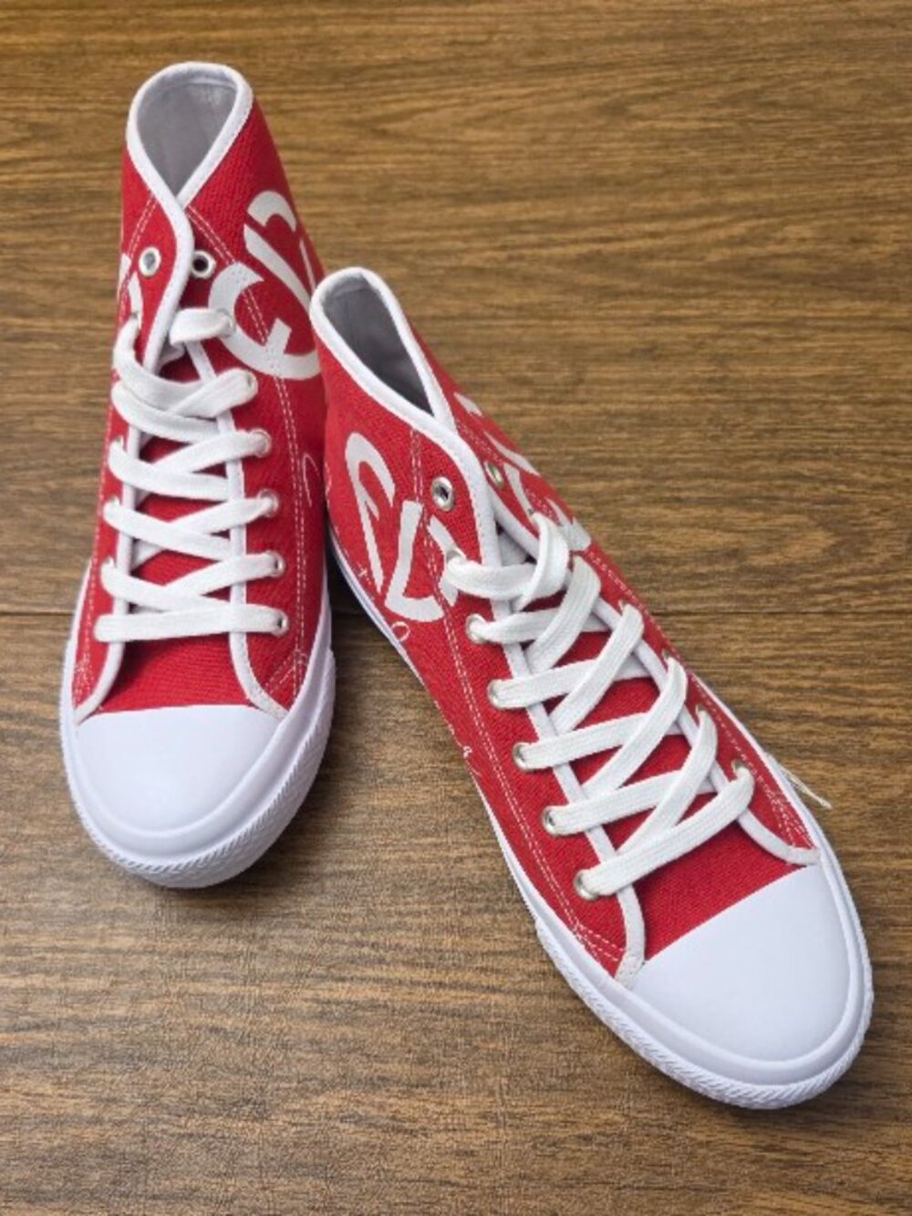 FRANTZ LAMOUR Red High Top Sneakers w/White Graphic Heart Script - Size 7M